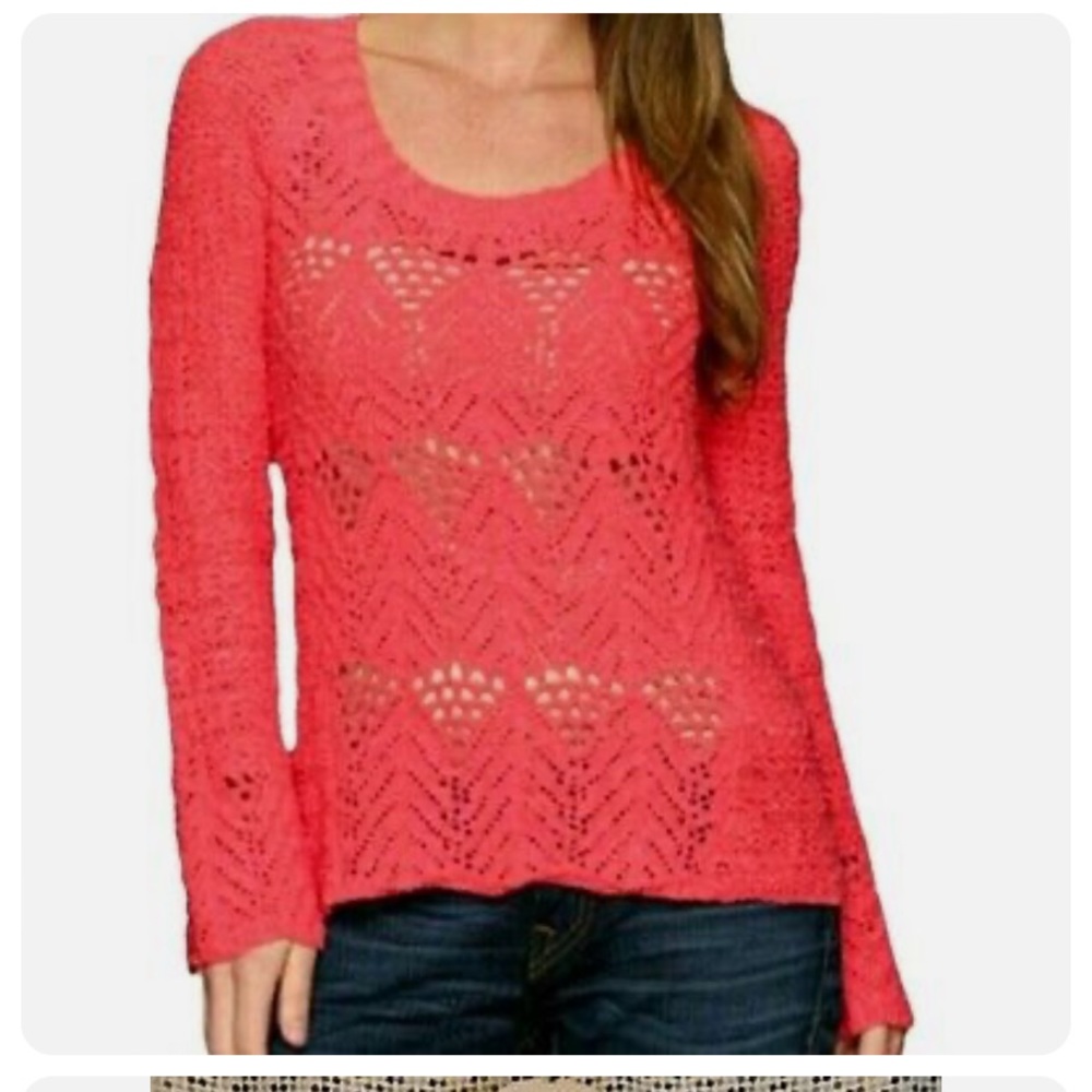 Lucky Brand Coral Open-Knit Scoop Neck Sweater